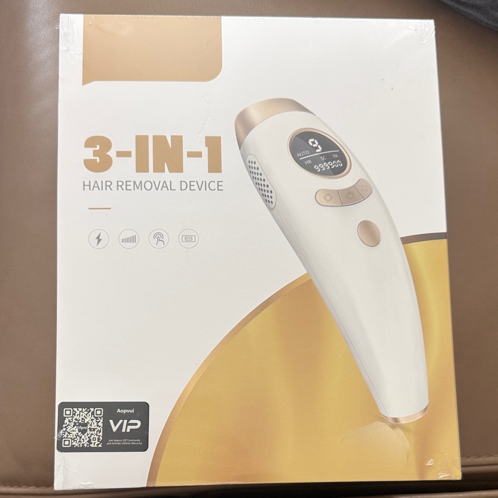 New 3-IN-1 Laser Permanent Hair Removal Device in White and Gold
